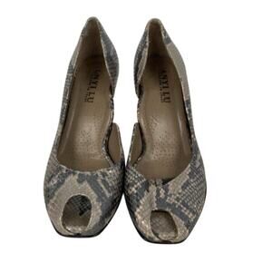 Anyi Lu Metallic Snakeskin Peep Toe High Heel Pumps 38.5